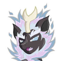 Icon of Noir the Nirik, a Nirik (inverted Kirin/Qilin based creature) with a blue/white/pink fire mane.